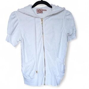 Vintage Juicy Couture Terrycloth Short Sleeve Hoodie White Large